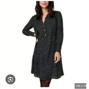 UNTUCKit Dress Womens 12 Black Polka Dot Long Sleeve Shirt Dress Casual V Neck